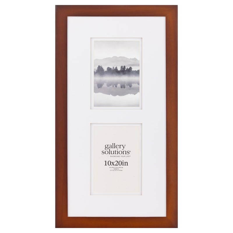Gallery Solutions - 10"x20" Flat Walnut Frame - Rectangular Wall Mount - For 5"x7" Pictures - Premium Walnut Wood with Double White Mat - Versatile-Elegant for Home or Office DÃ©cor - Traditional Photo Frame - Image 1